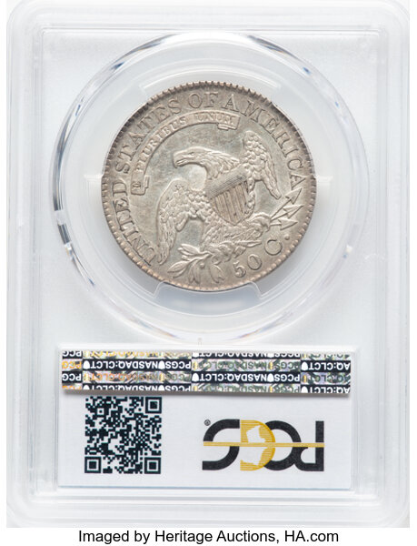 image for: 1828 50C Square Base 2, Small 8s, Large Letters, O-114, R.3, AU53 PCGS....