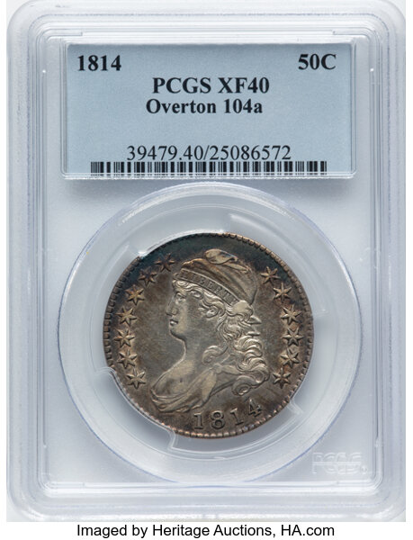 image for: 1814 50C O-104a, R.2, XF40 PCGS. PCGS Population: (7/20).  Mintage 1,000,000. ...