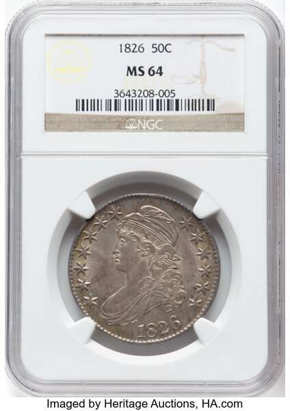 image for: 1826 50C O-108, Low R.4, MS64 NGC.  Mintage 4,000,000....