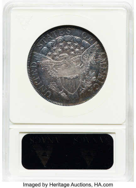 image for: 1806 50C Pointed 6, Stem, O-120a, T-28, R.4, AU50 ANACS. Tompkins Die State 2/5 with a large die break within the shield. H...