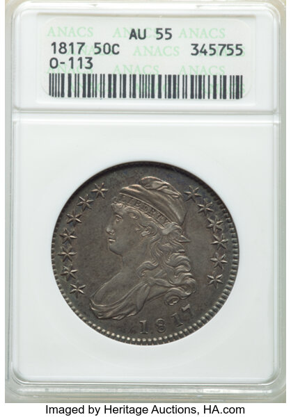 image for: 1817 50C O-113, R.2, AU55 ANACS.  Housed in a small-sized holder. Mintage 1,215,567....