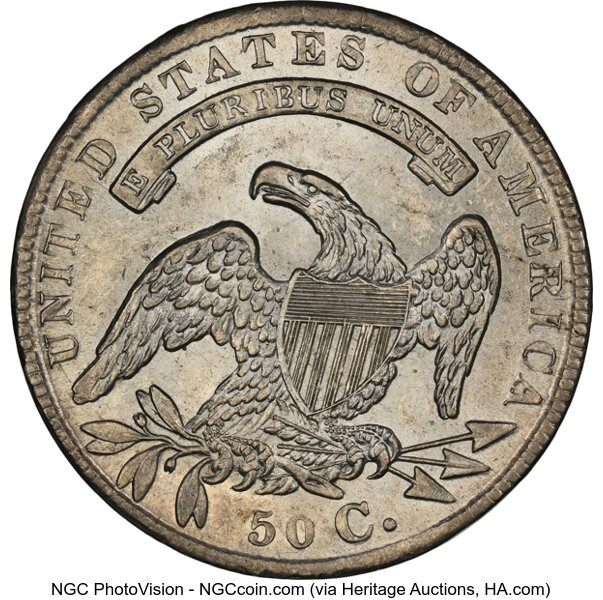 image for: 1834 50C Small Date, Small Letters, O-117, R.2, MS62 NGC.  Mintage 6,412,004....