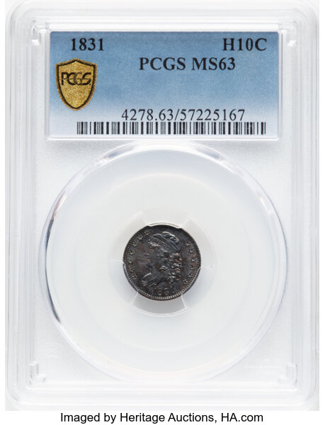 image for: 1831 H10C V-1, LM-6, R.1, MS63 PCGS.  Mintage 1,200,000....