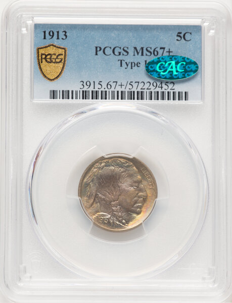 image for: 1913 Buffalo, Type 1 5c PCGS MS67+ CAC