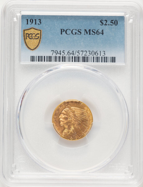 image for: 1913 $2 1/2 PCGS MS64