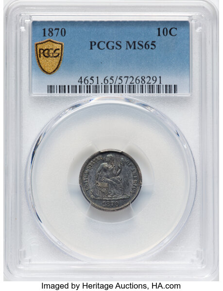 image for: 1870 10c PCGS MS65
