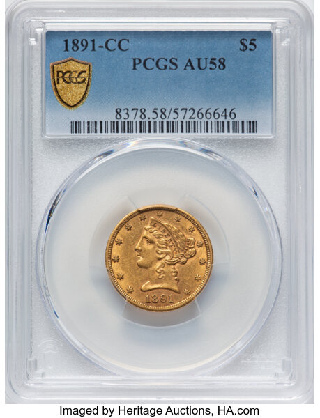 image for: 1891-CC $5  PCGS AU58