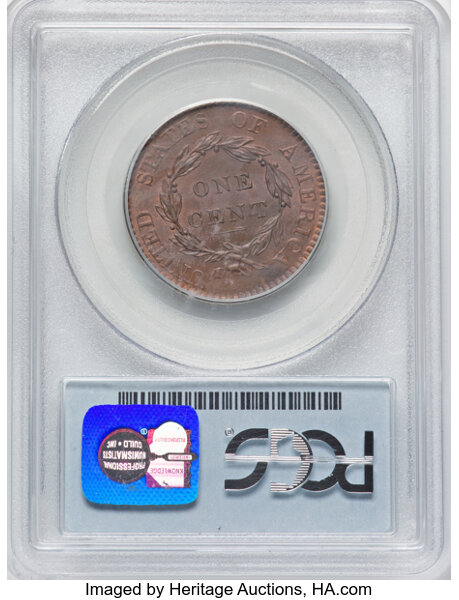 image for: 1820 1C Large Date, N-13, R.1, MS65 Brown PCGS.  Mintage 4,407,550....