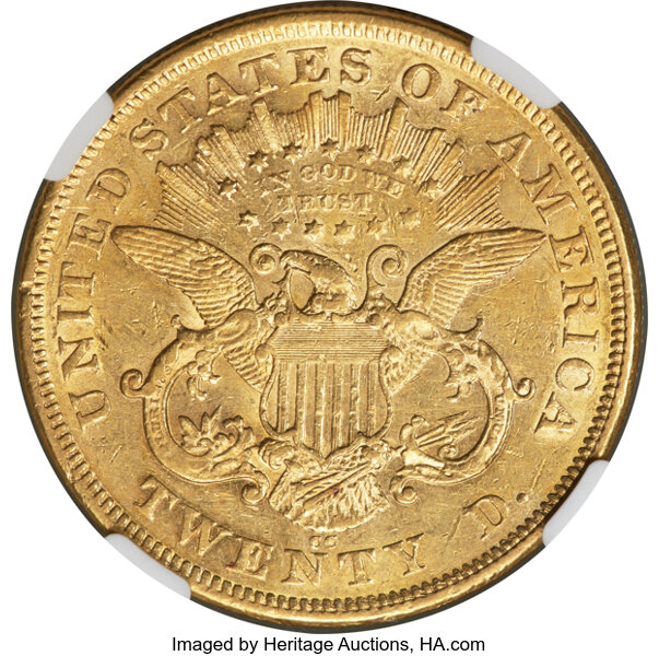 image for: 1875-CC $20  NGC AU53