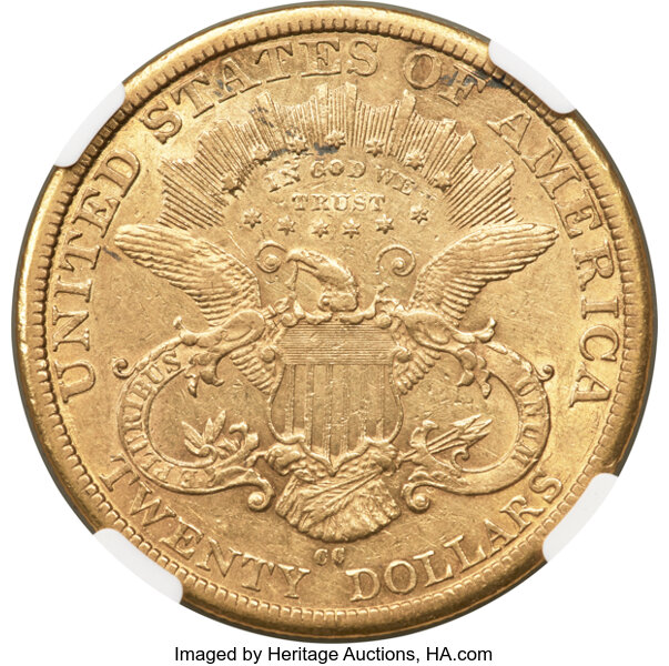 image for: 1877-CC $20  NGC AU50