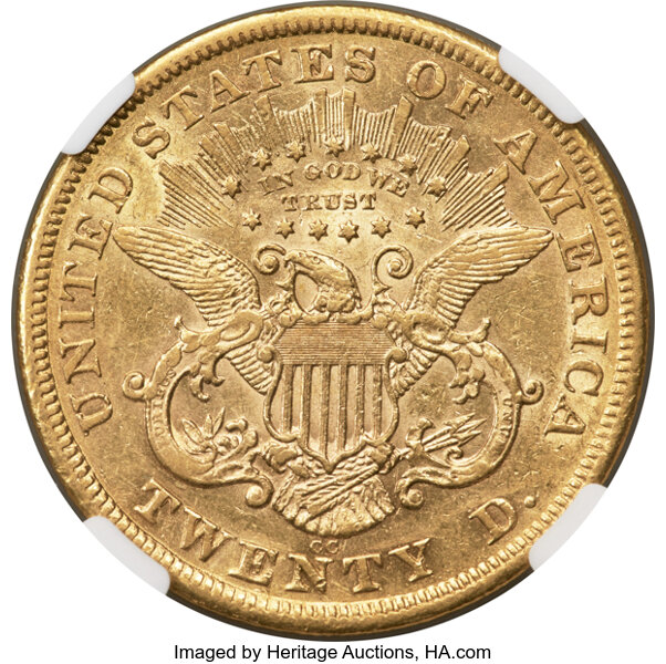 image for: 1876-CC $20  NGC AU53