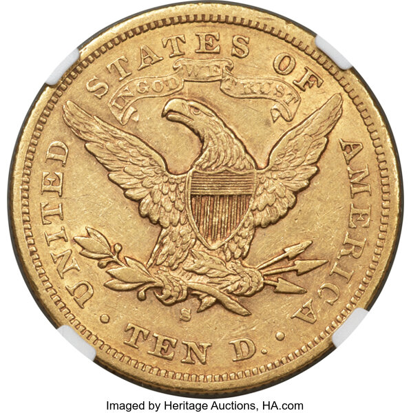image for: 1874-S $10  NGC AU53