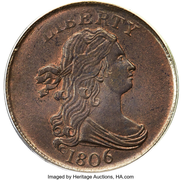 image for: 1806 1/2 C Small 6, No Stems, C-1, B-3, R.1, MS63 Brown PCGS. CAC....