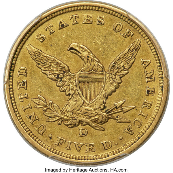 image for: 1840-D Tall D $5  PCGS AU53