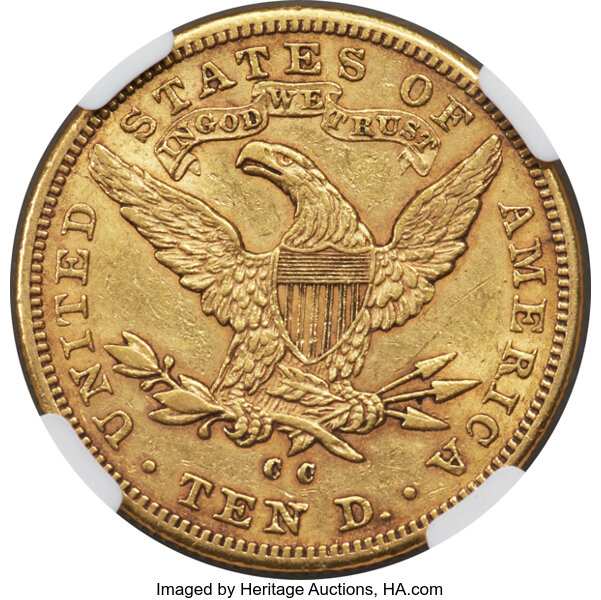 image for: 1891-CC $10  NGC AU53 CAC