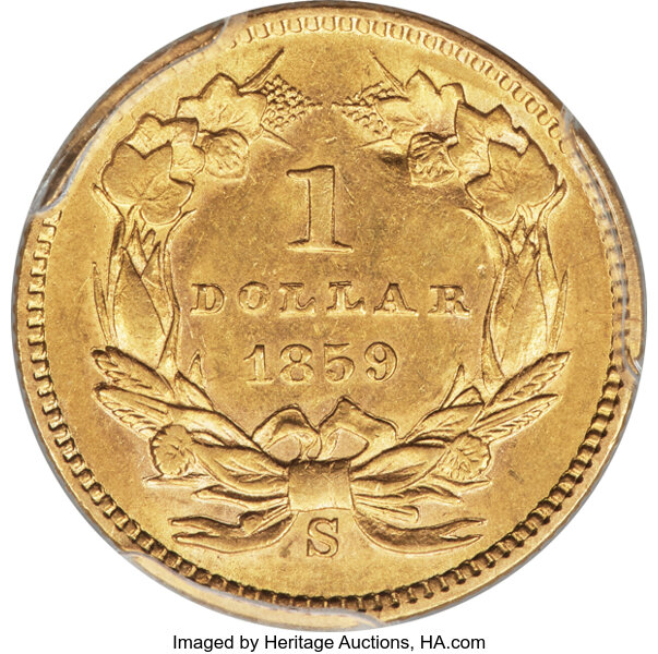 image for: 1859-S G$1 PCGS AU58 CAC