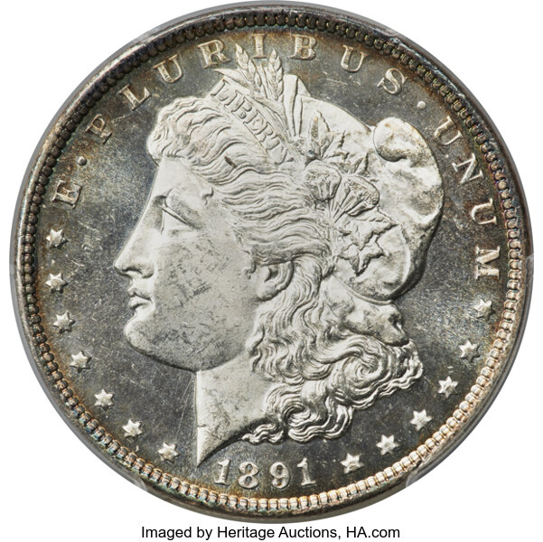 image for: 1891-CC $1 Spitting Eagle, VAM-3, MS64 Deep Mirror Prooflike PCGS....