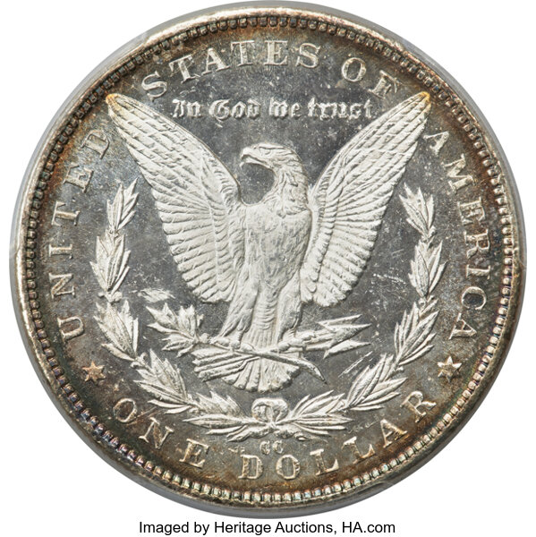 image for: 1891-CC $1 Spitting Eagle, VAM-3, MS64 Deep Mirror Prooflike PCGS....