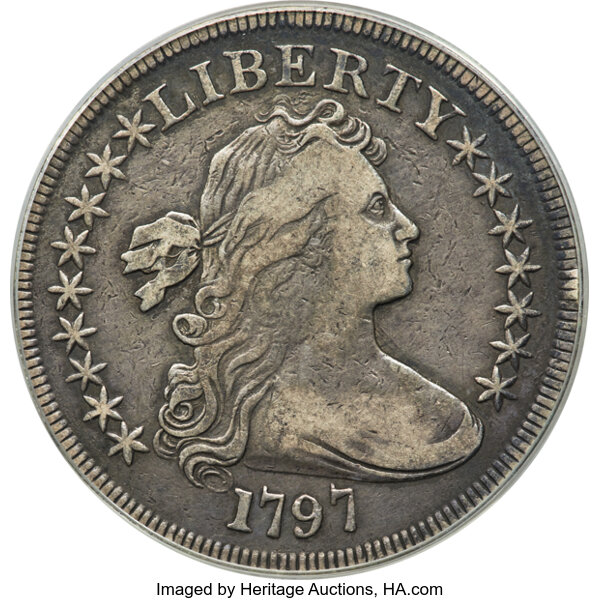 image for: 1797 $1 9x7 Stars, Small Letters, B-2, BB-72, R.4, VF20 PCGS....