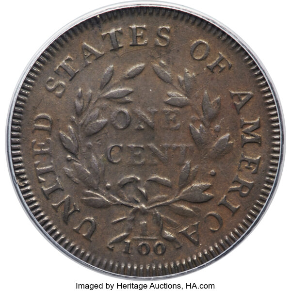 image for: 1797 1C Reverse of 1797, Stems, S-136, B-7, R.3, AU50 PCGS....