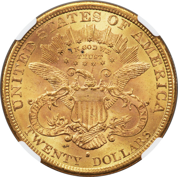 image for: 1877-S $20  NGC MS62+ CAC