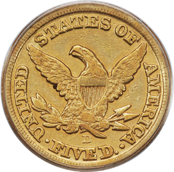 image for: 1859-D Medium D $5  PCGS VF25