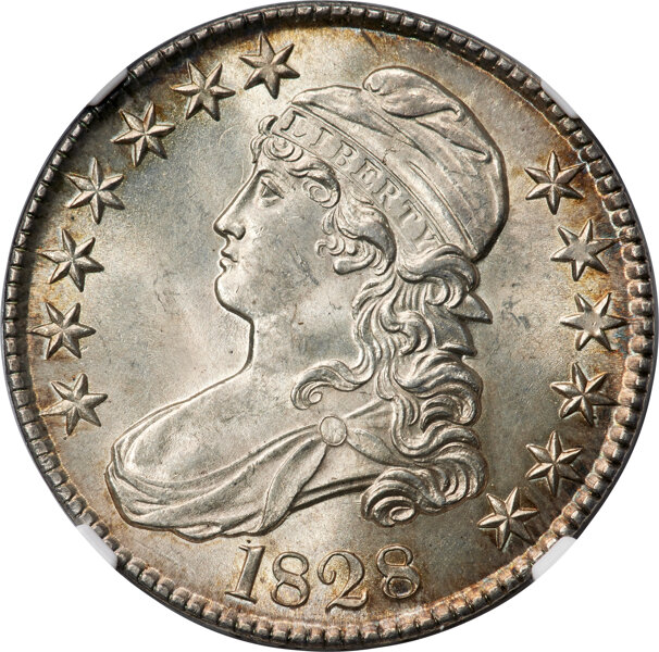 image for: 1828 50C Curl Base 2, No Knob, O-103, R.2, MS65 NGC....