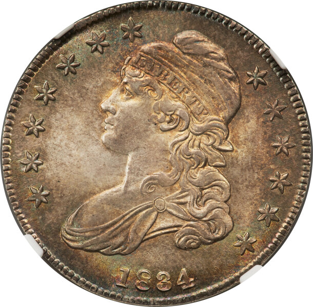 image for: 1834 50C Small Date, Small Letters, O-111, R.1, MS66 NGC....