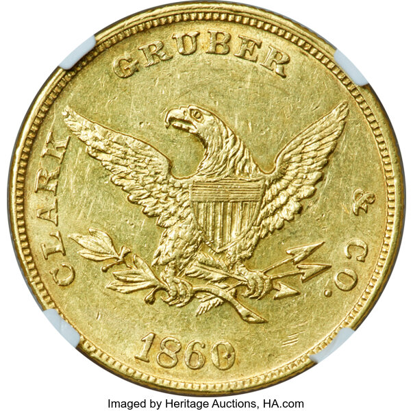 image for: 1860 Clark, Gruber & Co., K-3 G$10  NGC MS61