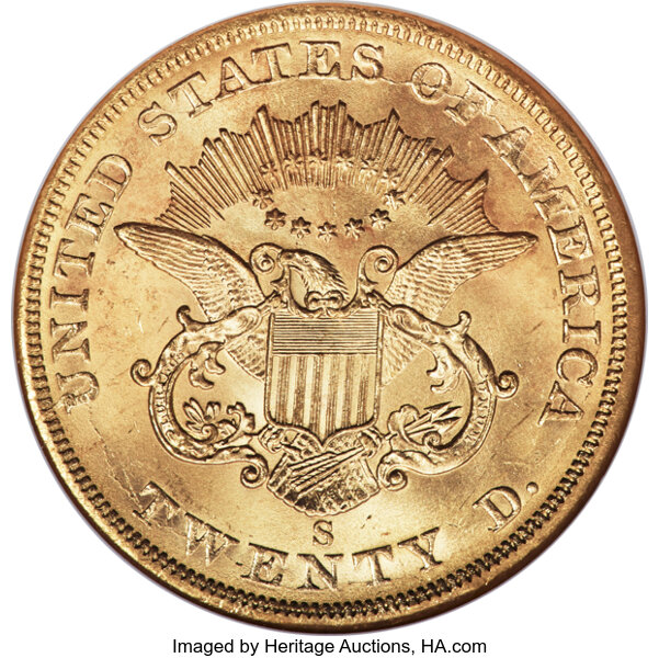 image for: 1865-S $20  NGC MS65