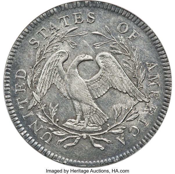 image for: 1795 $1 Flowing Hair, Two Leaves, B-9, BB-13, R.4, AU58 NGC....