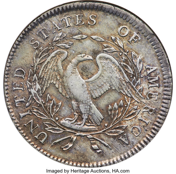 image for: 1795 $1 Flowing Hair, Three Leaves, B-5, BB-27, R.1, AU53 NGC....
