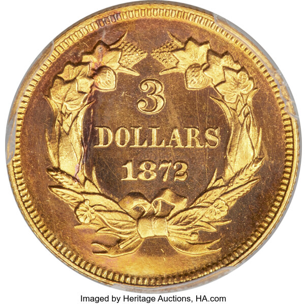 image for: 1872 $3 JD-1, High R.6, PR64 Cameo PCGS....