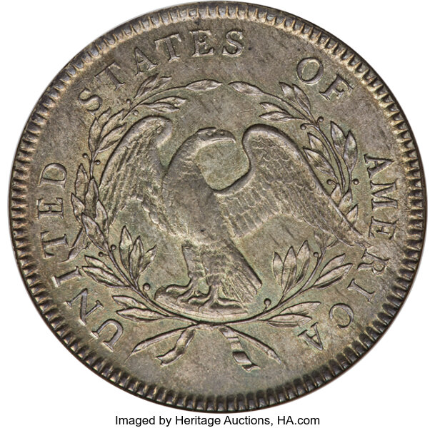 image for: 1795 $1 Flowing Hair, Three Leaves, B-5, BB-27, R.1, AU58 NGC....