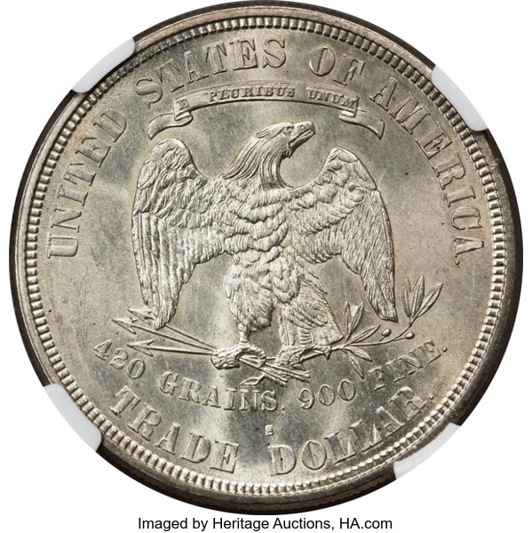 image for: 1876-S T$1 Type One Obverse, Type Two Reverse, MS65+ NGC....