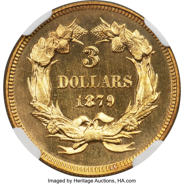 image for: 1879 $3 JD-1, R.6, PR65 Cameo NGC....