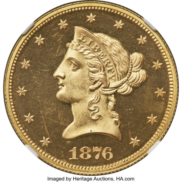 image for: 1876 $10 JD-1, R.6, PR64 Ultra Cameo NGC. CAC....