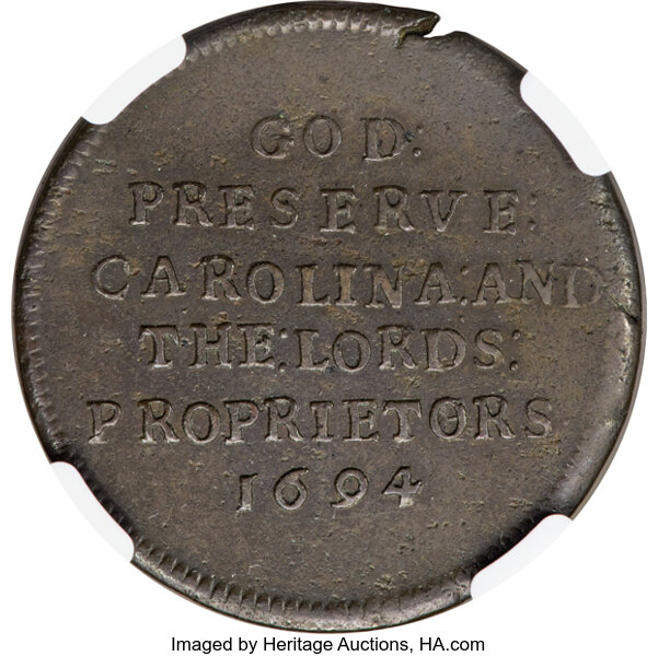 image for: 1694 1/2 P Carolina Elephant Token, PROPRIETORS, AU50 NGC. Betts-79, Hodder 2-F, W-12120, R.6....