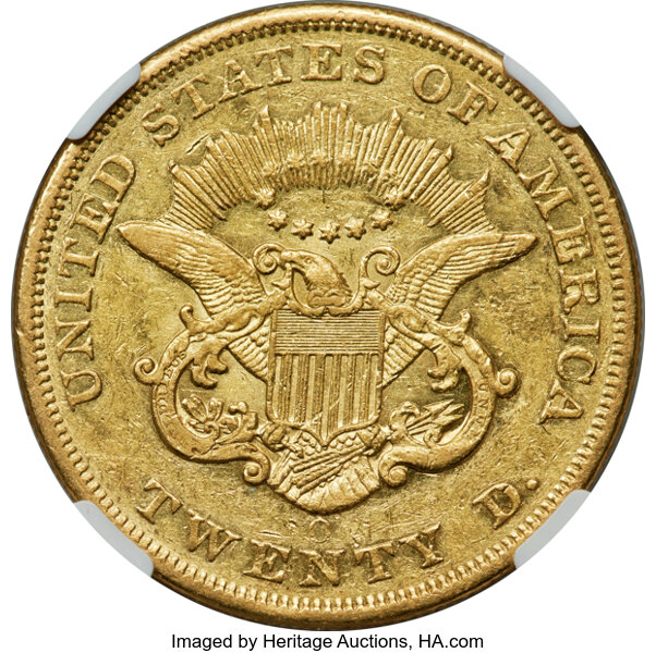 image for: 1857-O $20  NGC AU50