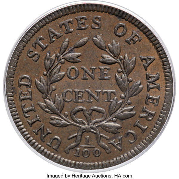image for: 1796 1C Reverse of 1797, S-119, B-40, R.3, MS64 Brown PCGS. CAC....