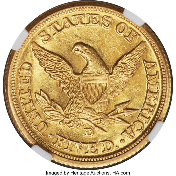 image for: 1860-D Medium D $5  NGC MS63