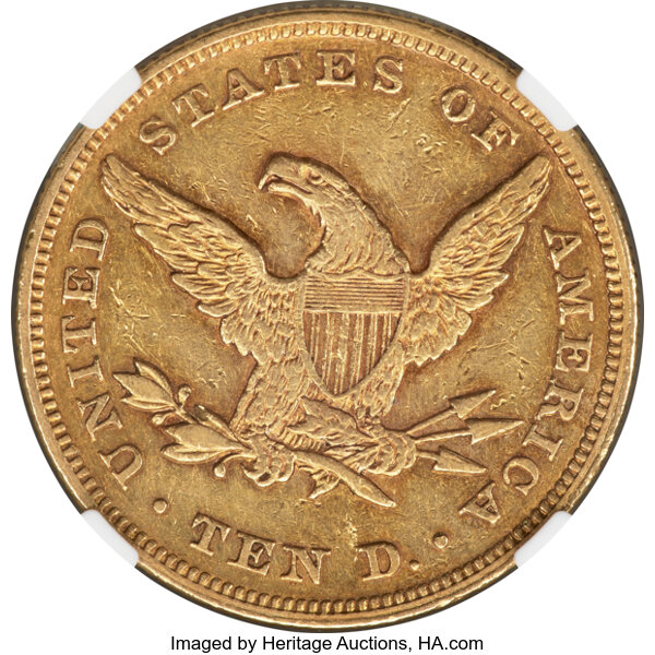image for: 1865 $10 AU53 NGC....