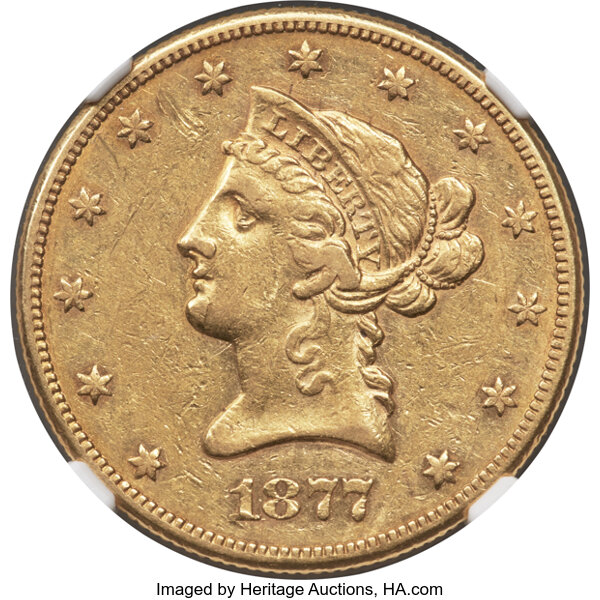 image for: 1877-CC $10 AU53 NGC. Winter 1-A....