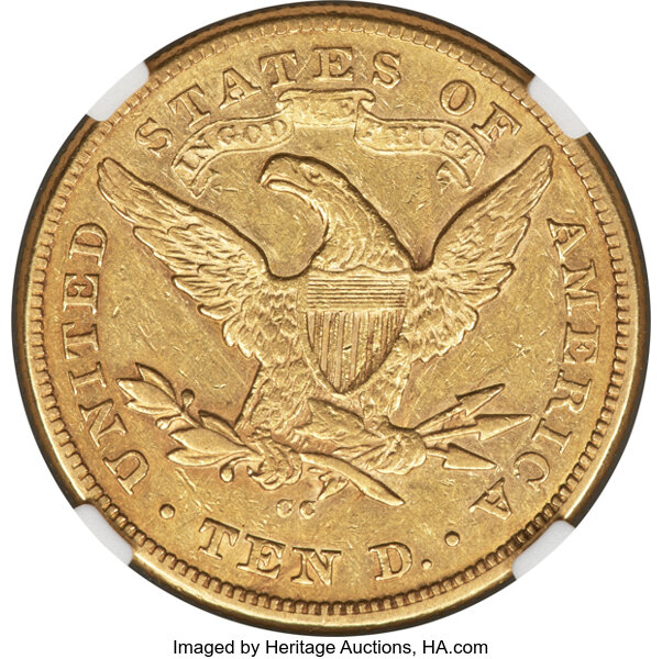 image for: 1877-CC $10 AU53 NGC. Winter 1-A....