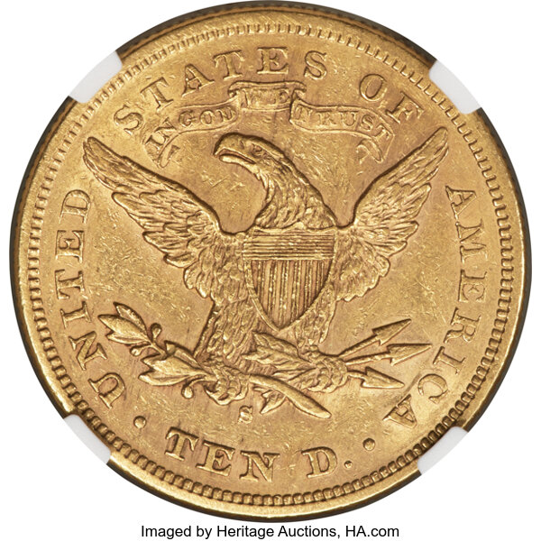 image for: 1876-S $10  NGC AU55