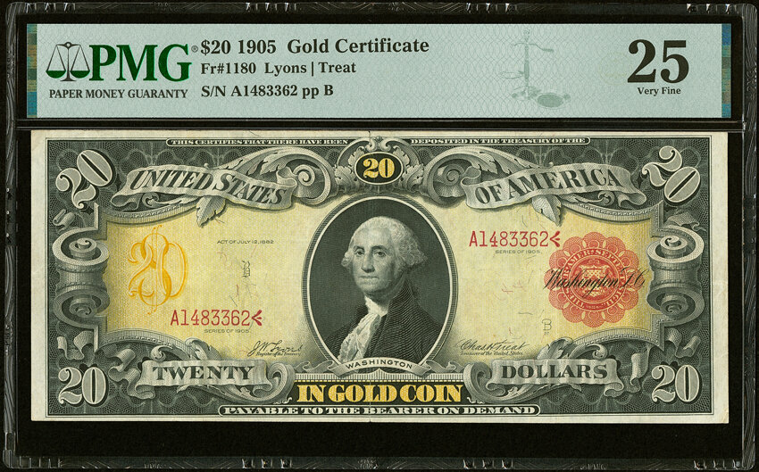 image for: Fr. 1180 $20 1905 Gold Certificate PMG Very Fine 25....