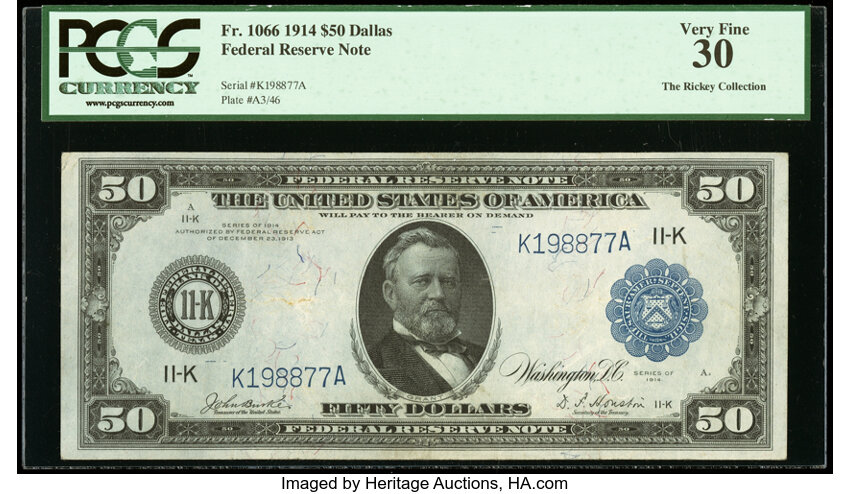 image for: Fr. 1066 $50 1914 Federal Reserve Note PCGS Very Fine 30....