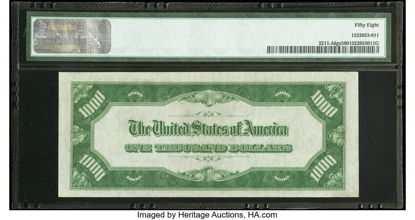 image for: Fr. 2211-J $1,000 1934 Dark Green Seal Federal Reserve Note. PMG Choice About Unc 58....