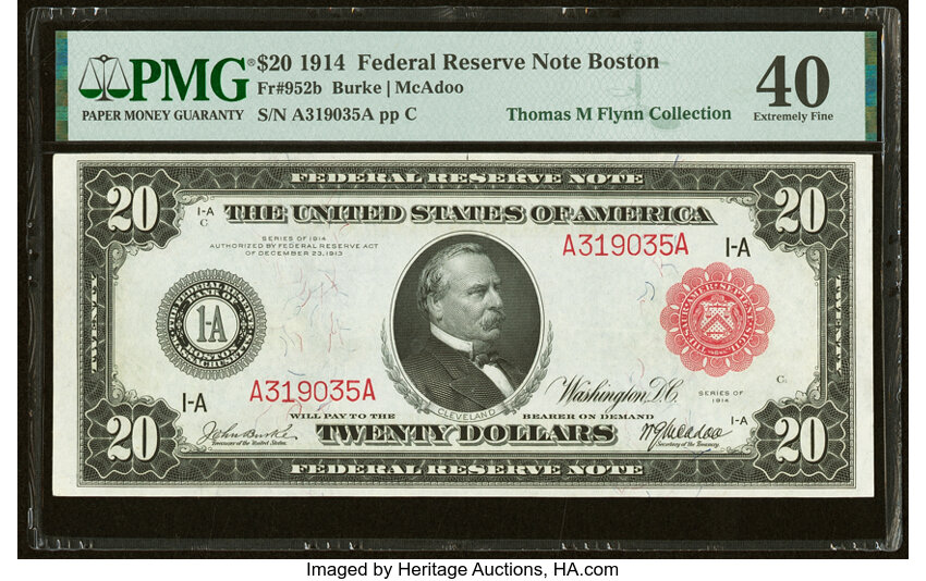 image for: Fr. 952b $20 1914 Red Seal Federal Reserve Note PMG Extremely Fine 40....