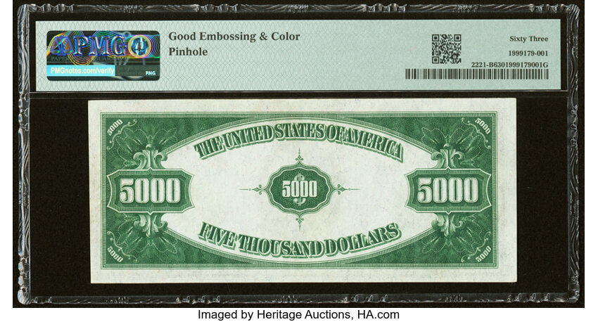 image for: Fr. 2221-B $5,000 1934 Federal Reserve Note. PMG Choice Uncirculated 63....